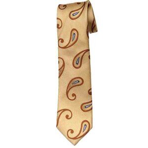 NOWT Peter Millar Silk Tie Yellow Brown Blue Paisley Men's Long
